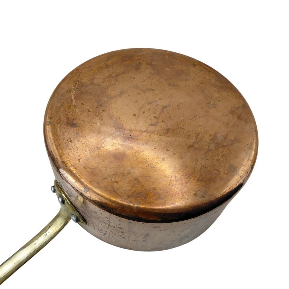 Vintage Copper Pot Brass Handle 3 Sauce Pan Lid - Picture 10 of 11